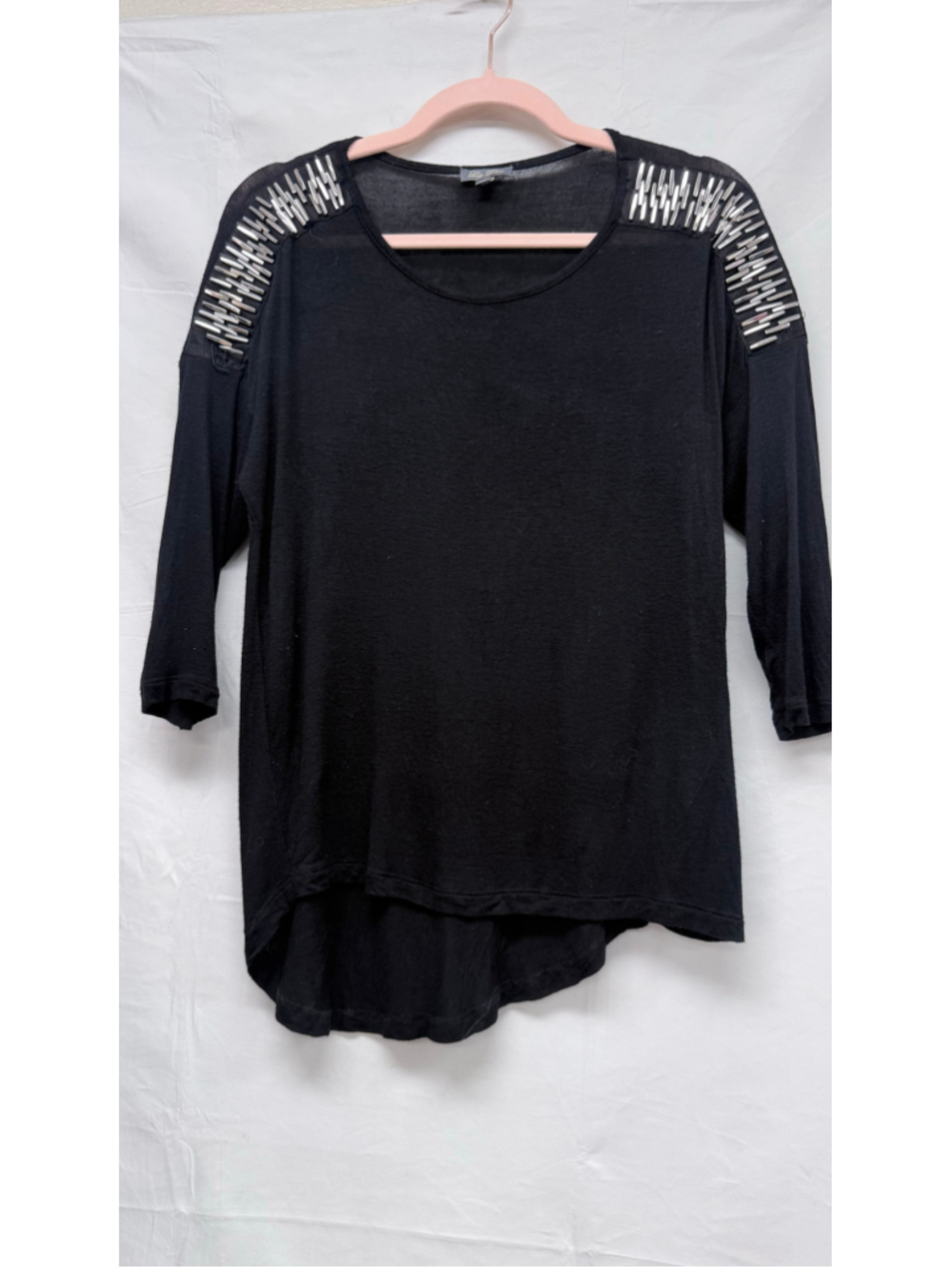 Women's Lily Rose Black Long Sleeve Top with Silver Studs, Size S